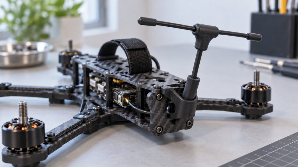 ELRS receivers antenna mounting on a 5-inch FPV drone
