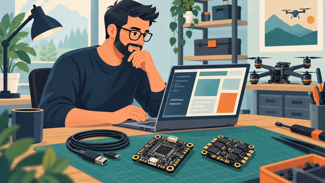 DronePartsFactory.com Fpv Firmware Workflow Flat Illustration